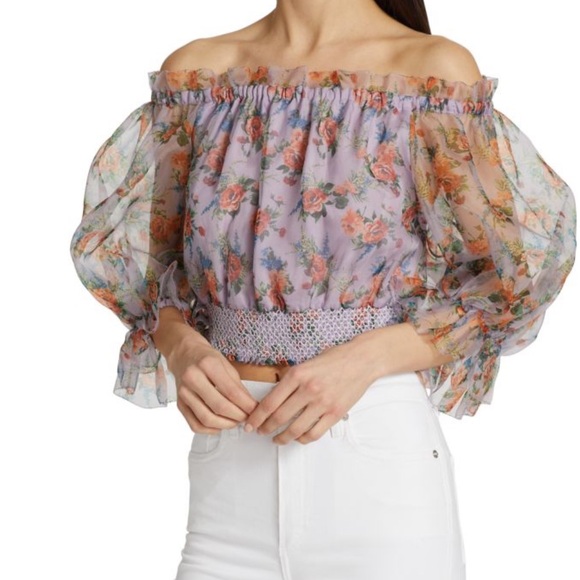 Alice + Olivia Tops - ALICE + OLIVIA Caprina Silk Puff Sleeve Crop Top M